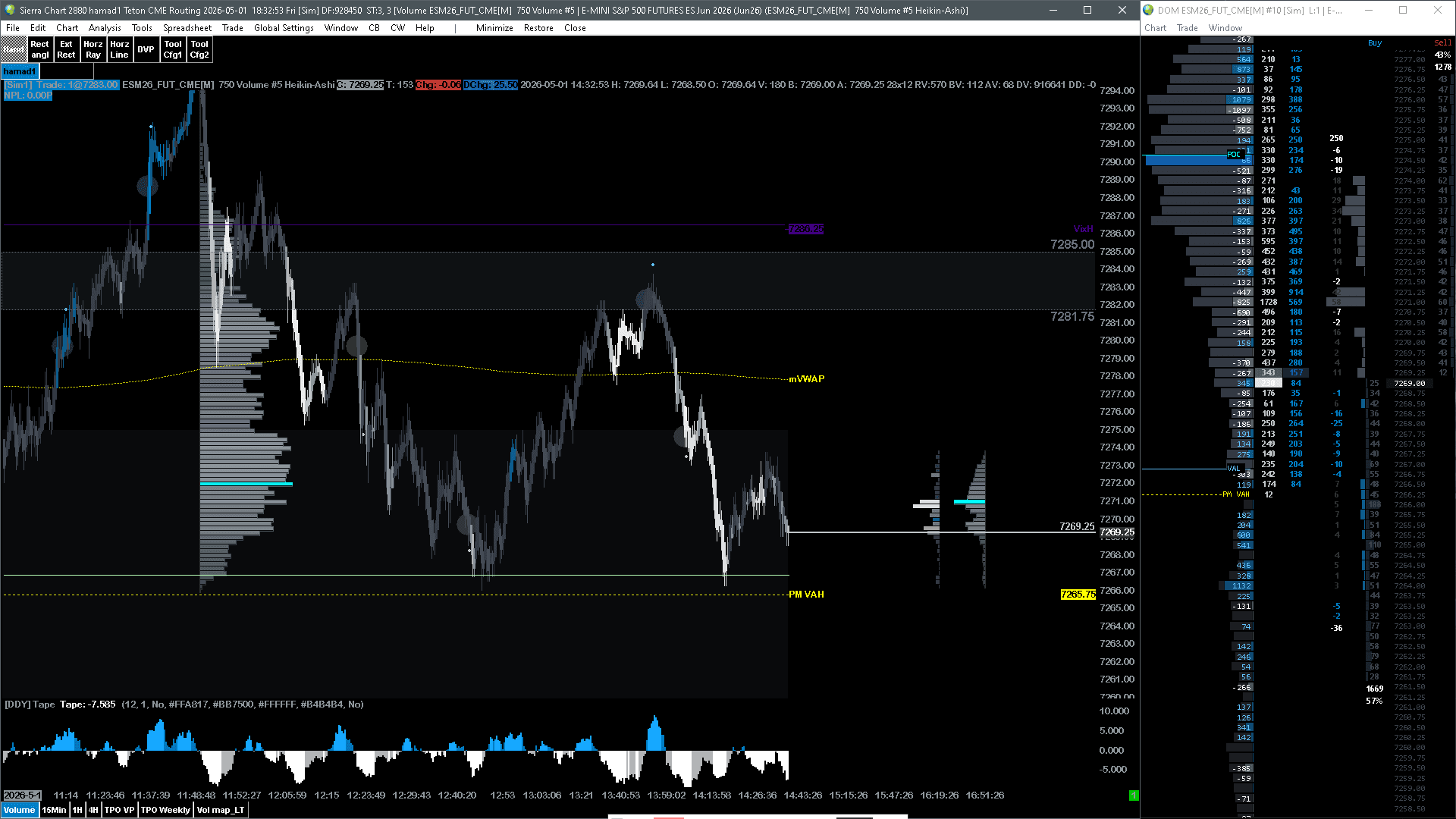 Delta Dynamics study 7 in a live trading session