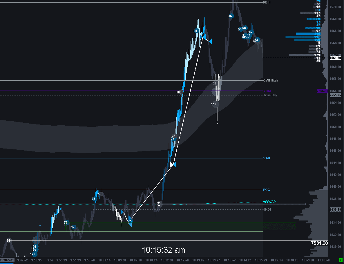 Delta Dynamics study 11 in a live trading session